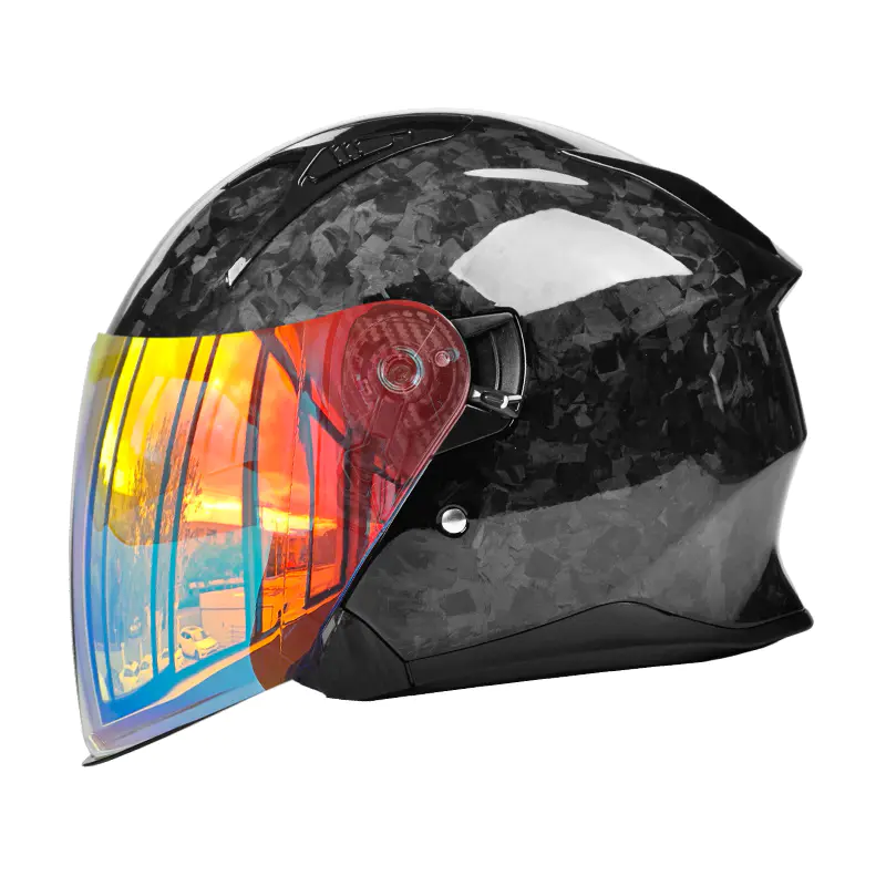OF811 Koolstofvezel open motorhelm DOT-gecertificeerde helm met dubbele vizier